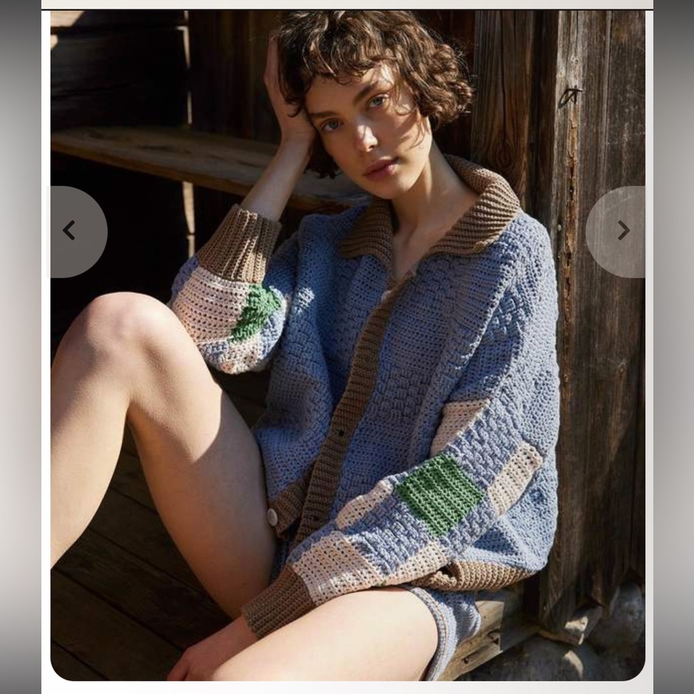 Blue and Brown Women's Cardigan